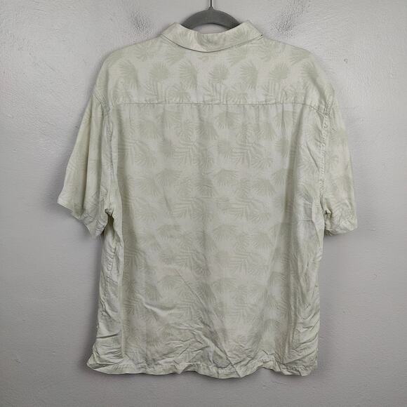 Nat Nast Button Up Shirt Mens Large Cream Green Silk Cotton Blend Camp Hawaiian - Picture 3 of 7